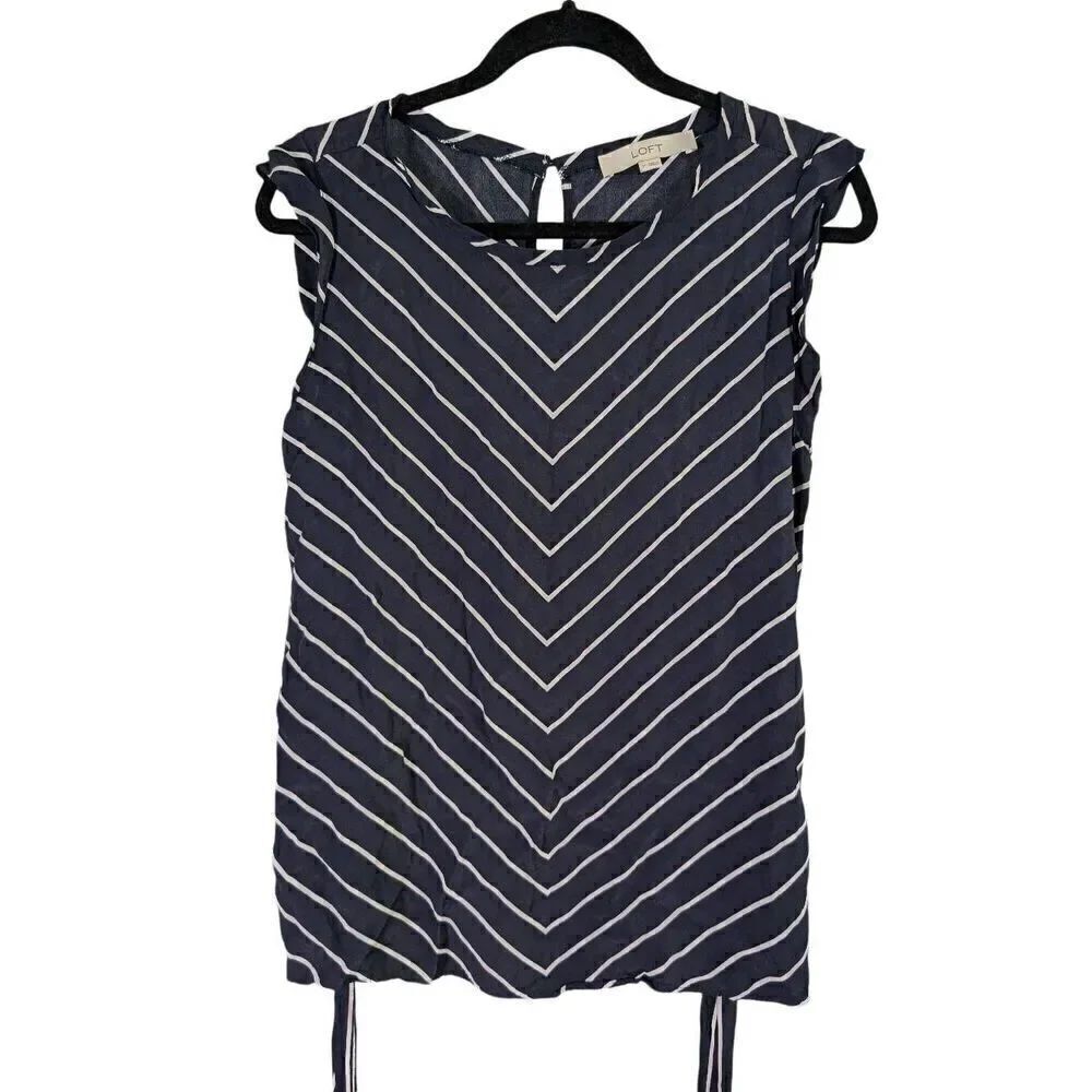 Ann Taylor LOFT Chevron Wrap Waist Top Size Small Petite, Large NWT Forever Navy